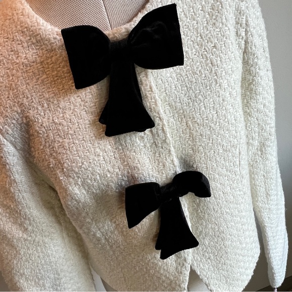Avec Les Filles Ivory Cream Black Bow Cardigan Blazer NWT - Picture 9 of 16